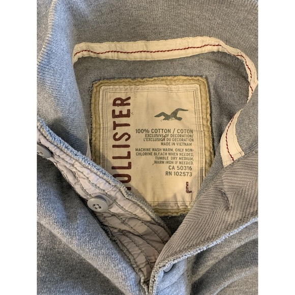 Y2K Hollister Henley Sweater Mens L Grey Logo Vintage Mall Goth 2000s Prep - Picture 4 of 7